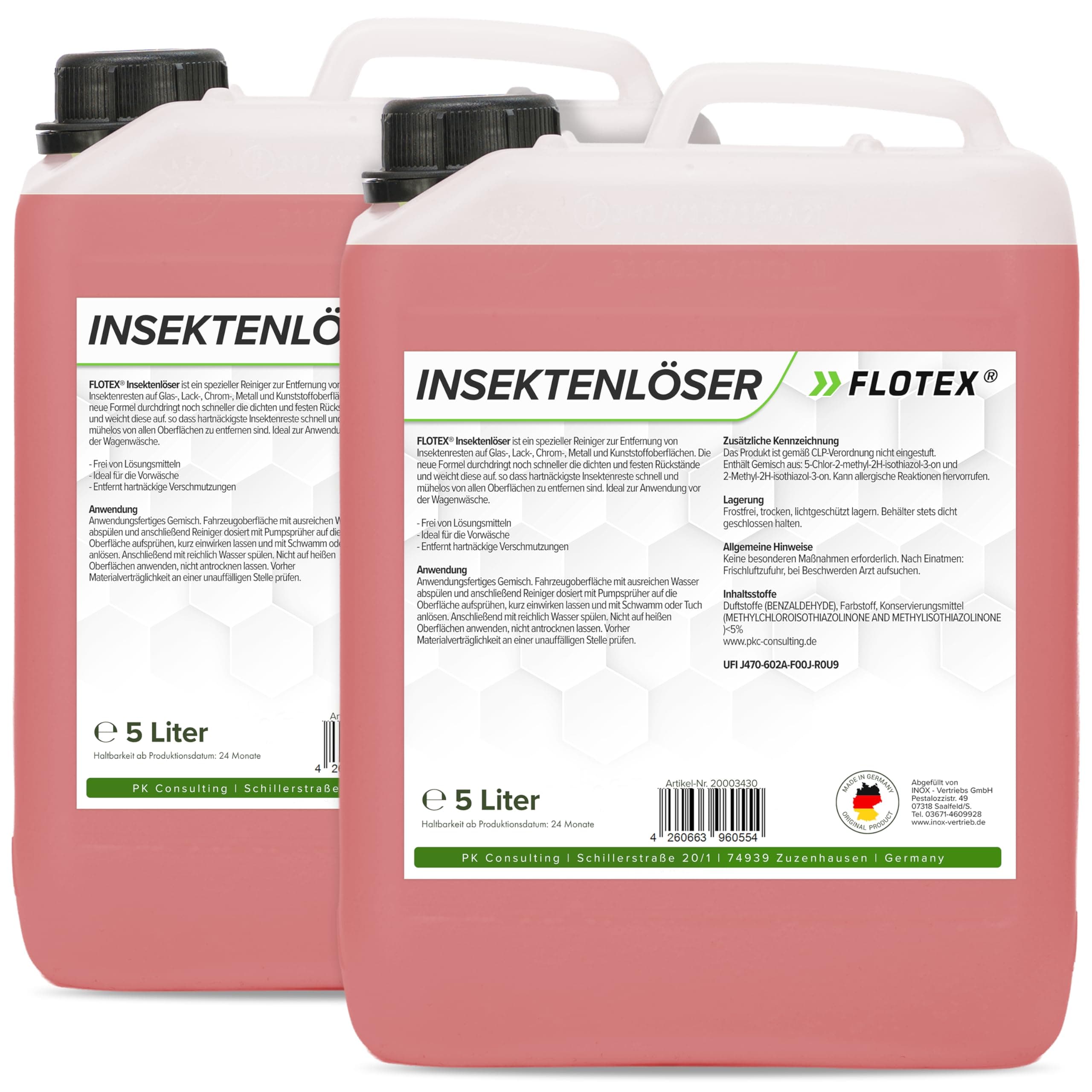 Flotex® Profi Insektenentferner Auto - 2x5L I Insektenlöser für Auto & Motorrad - Ideal für Glas, Kunststoff, Lack & Chrom I Lackschonender KFZ Insektenentferner- Für optimale Vorwäsche 5.00 l (2er Pack)