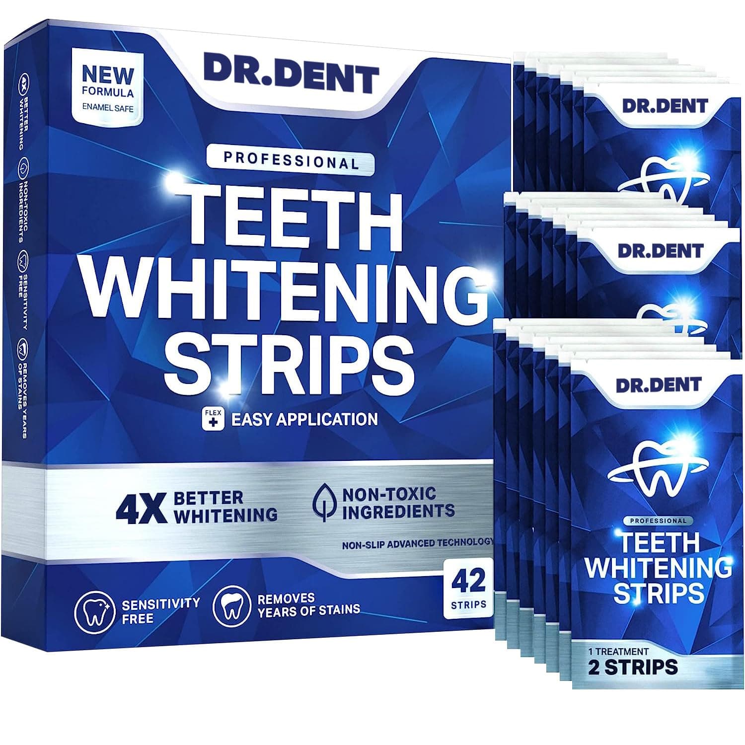 DRDENT Professional Zahnaufhellungsstreifen 21 Anwendungen - Zahnschmelz-sicher - Ohne Schmerzempfindlichkeit - Professionelle Zahnbleaching Strips - 42 Streifen + Mundöffner Inklusive Pack of 42 Strips