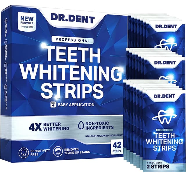 DRDENT Professional Zahnaufhellungsstreifen 21 Anwendungen - Zahnschmelz-sicher - Ohne Schmerzempfindlichkeit - Professionelle Zahnbleaching Strips - 42 Streifen + Mundöffner Inklusive Pack of 42 Strips