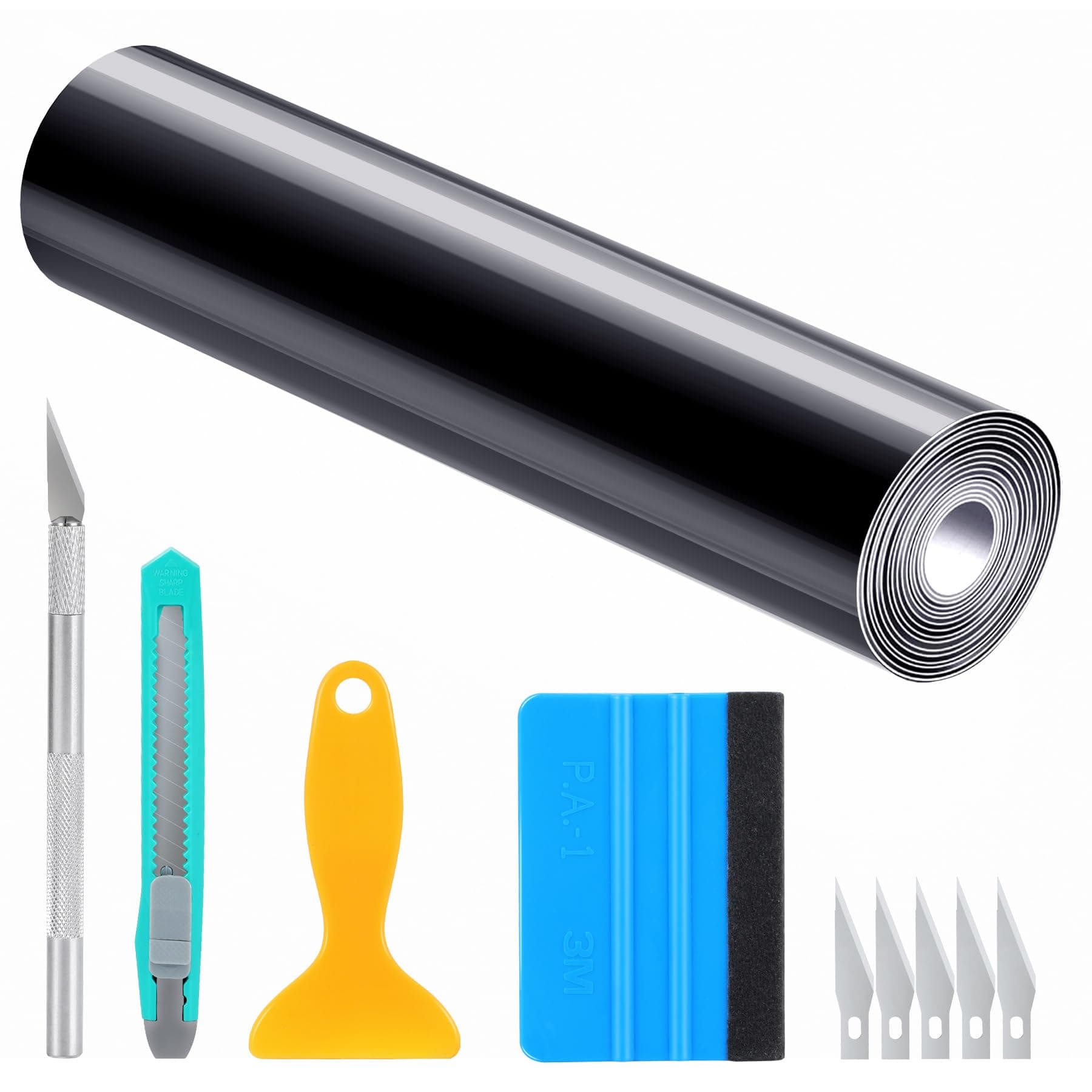 YAOBLUESEA Folie für Auto, Glanz Flexibel Wasserdichter Auto Vinyl Wrapping Folie Lackschutzfolie DIY Blasenfrei Schutzfolie Dekorative mit Installations Zubehör 300x30cm Schwarz für Fahrrad Motorrad 300x30cm Glanz Schwarz