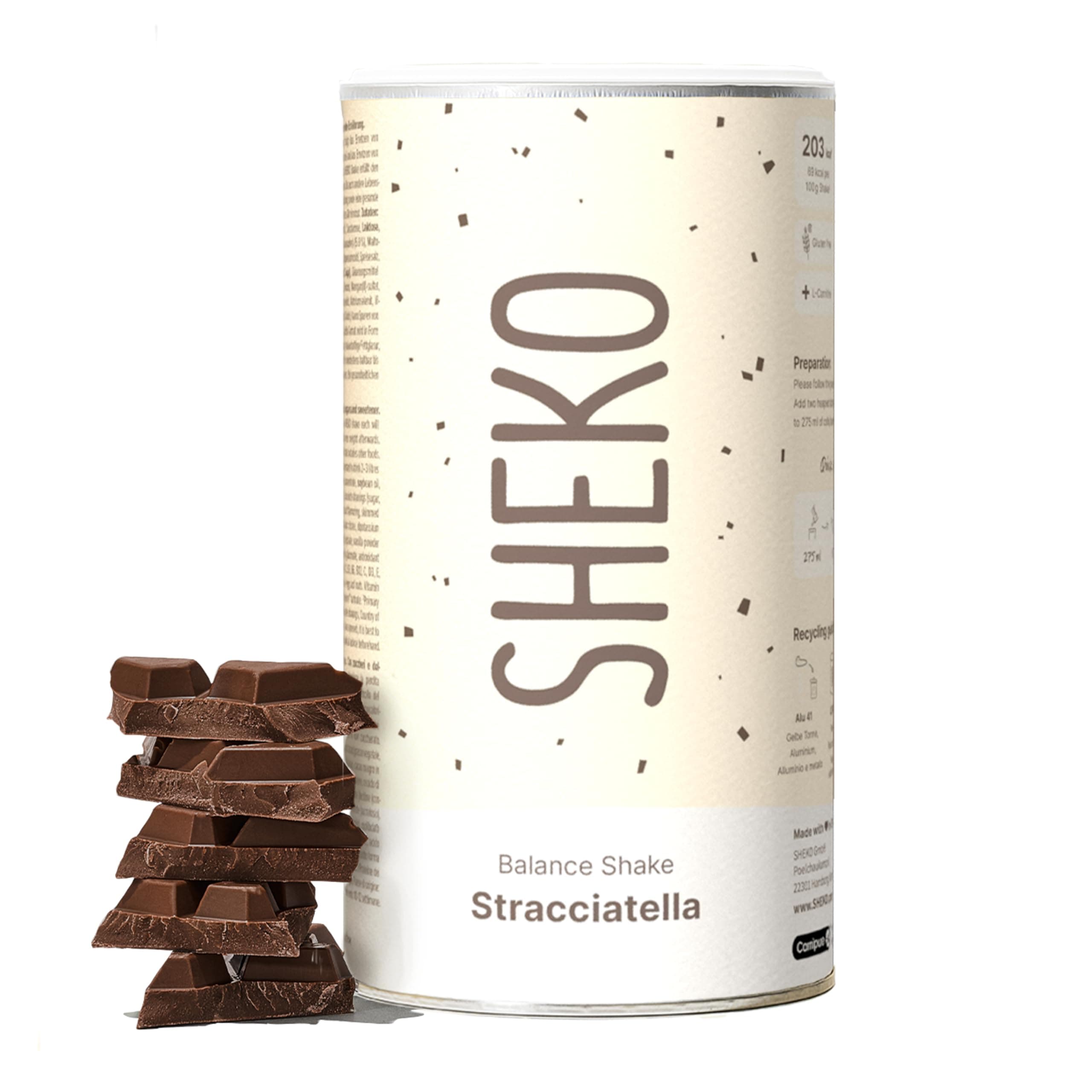 SHEKO Balance Shake Stracciatella - 21 Cremige Mahlzeitenersatz Shakes zum Abnehmen - Proteinreich, Glutenfrei & Natürlicher Geschmack - Abnehmen Shake Stracciatella 378 g (1er Pack)