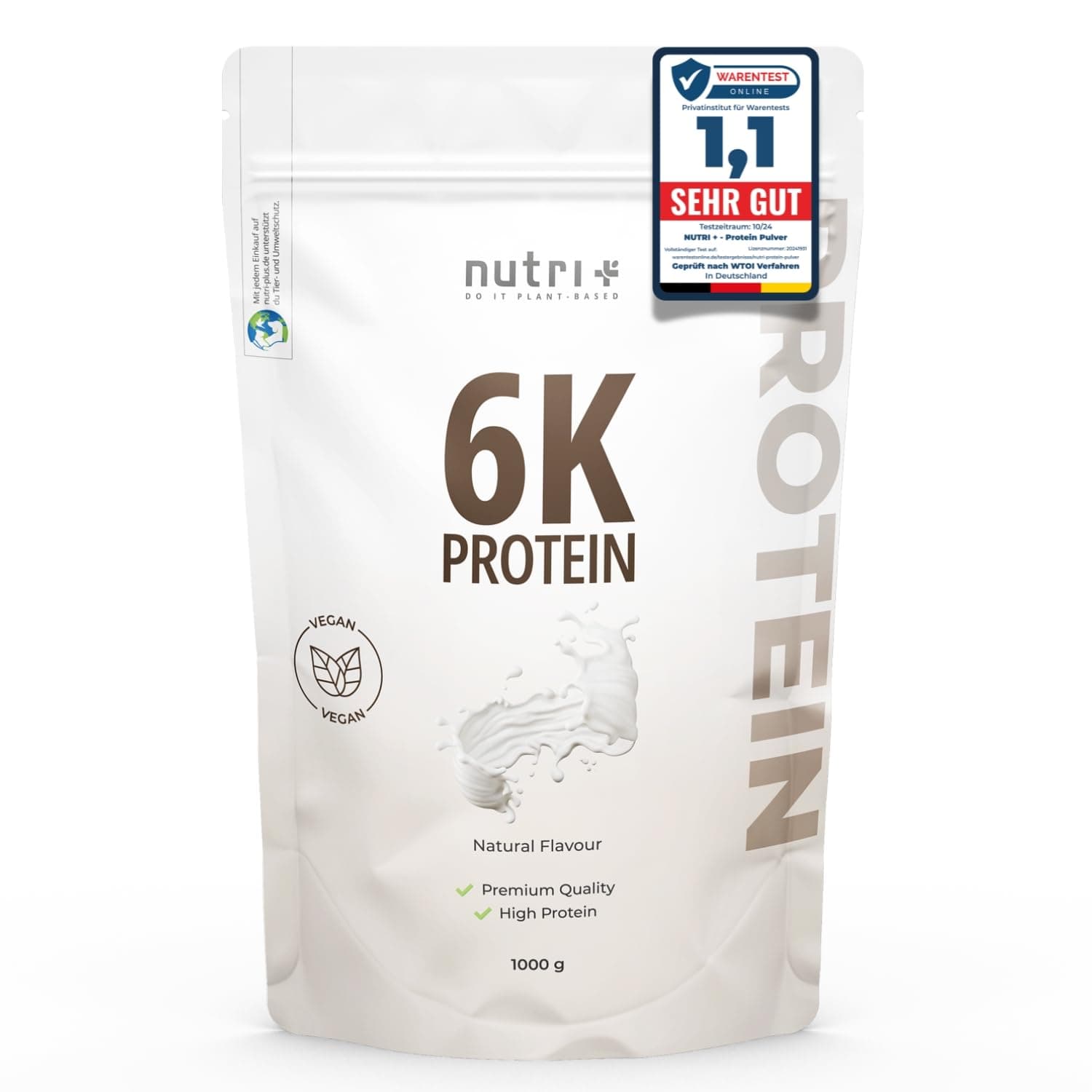 Nutri + Protein Pulver Neutral 1 kg - 80% Eiweiß - zuckerfrei + fettfrei - Proteinpulver ohne Süßstoff, Geschmack - ideal zum Backen - 1000 g Natural Neutral 33 Portionen (1er Pack)