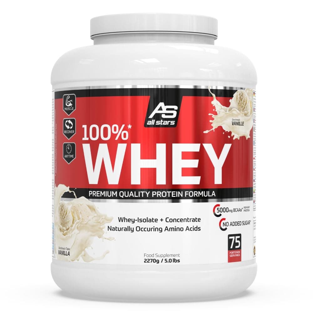 ALL STARS 100% Whey Protein Pulver 2270g Vanilla - Cremiger Shake mit bis zu 80% Eiweiß, Enthält wertvolle Aminosäuren, Fettarm & kohlenhydratarm Vanille 2.27 kg