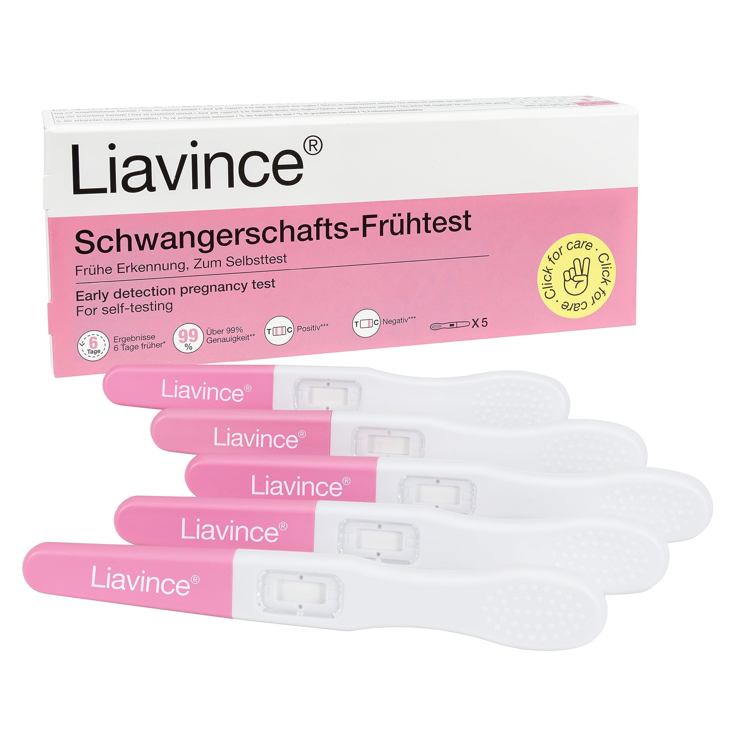 Liavince Schwangerschafts-Frühtest, 5 x Schwangerschaftstest Frühtest, Über 99% Genauigkeit, 10 mlU/ml hohe Sensitivität, Schnellerkennung in 5 Minuten, hCG Nachweis, Schnell und zuverlässig 5 stück (1er Pack)