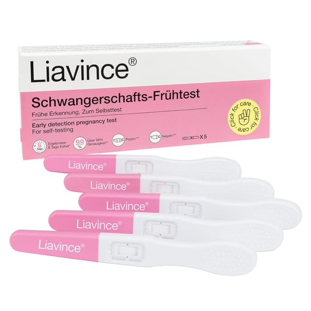 Liavince Schwangerschafts-Frühtest, 5 x Schwangerschaftstest Frühtest, Über 99% Genauigkeit, 10 mlU/ml hohe Sensitivität, Schnellerkennung in 5 Minuten, hCG Nachweis, Schnell und zuverlässig 5 stück (1er Pack)