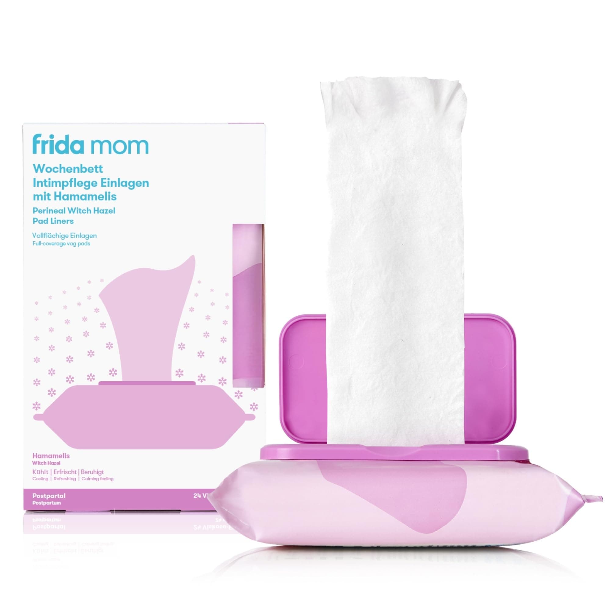Frida Mom Wochenbett Intimpflege Einlagen mit Hamamelis | Kühlende Linderung bei Schwellungen & Schmerzen nach der Geburt | Ohne Duftstoffe, sofort einsatzbereit | Für Klinik & Wochenbett