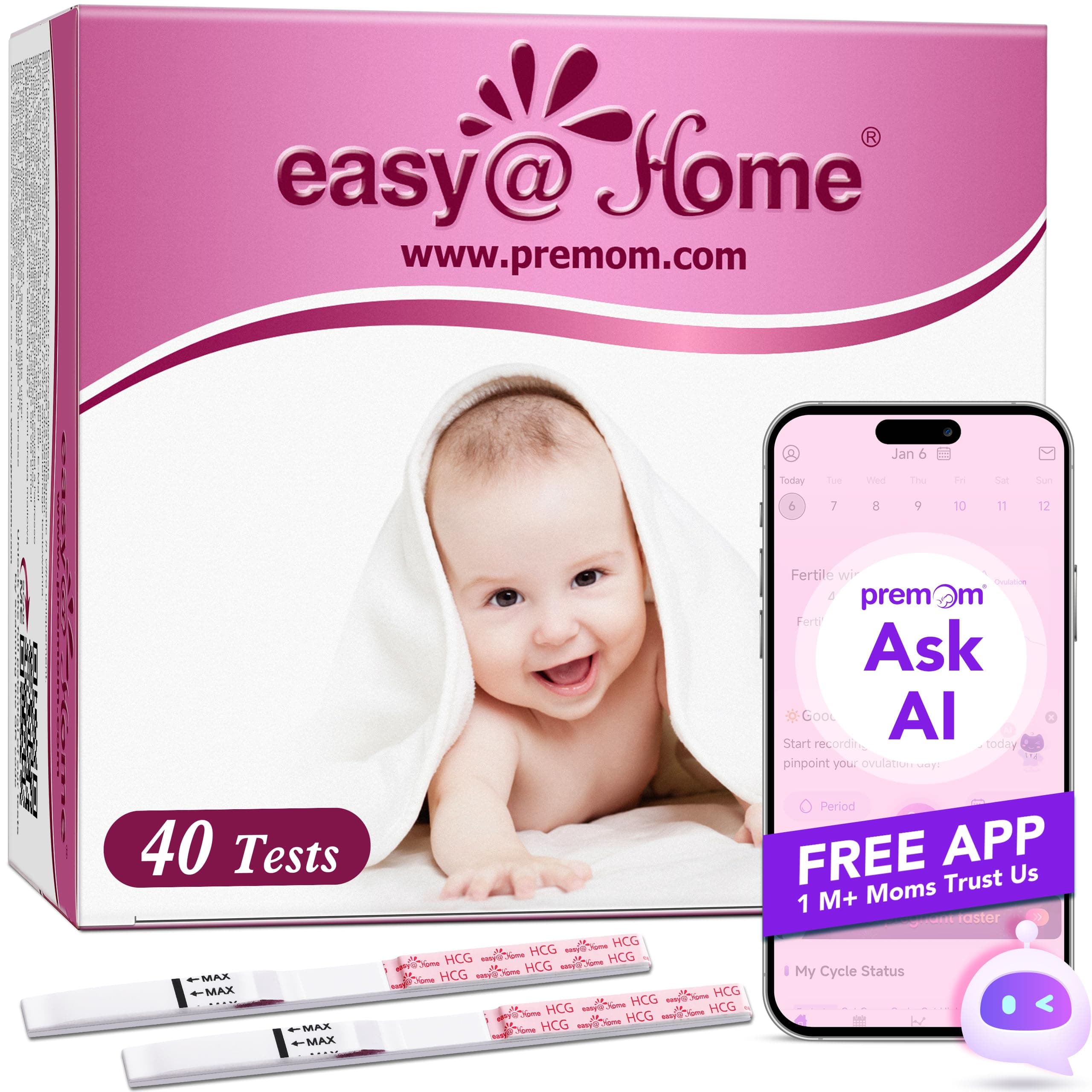 Easy@Home 40 x Schwangerschaftstest Frühtest 10 mIU/ml - Empfindliches Pregnancy Test - Frühschwangerschaftstest Streifen mit Höchster Genauigkeit | Zuverlässiger Ultra Frühtest Schwangerschaft 1 stück (40er Pack)
