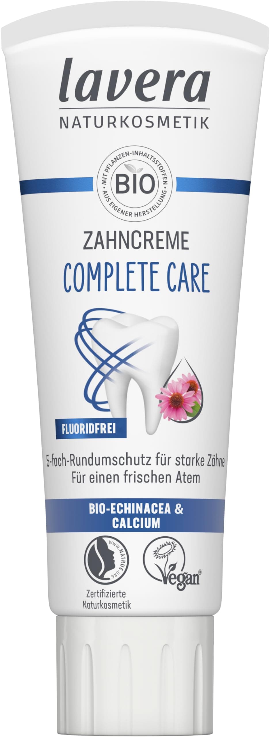 lavera Zahncreme Complete Care Fluoridfrei - 5-facher Schutz - Bio-Pflanzenwirkstoffe - Bio Echinacea & Calcium - Vegan - Naturkosmetik - 75 ml 75 ml (1er Pack) Nachfolger
