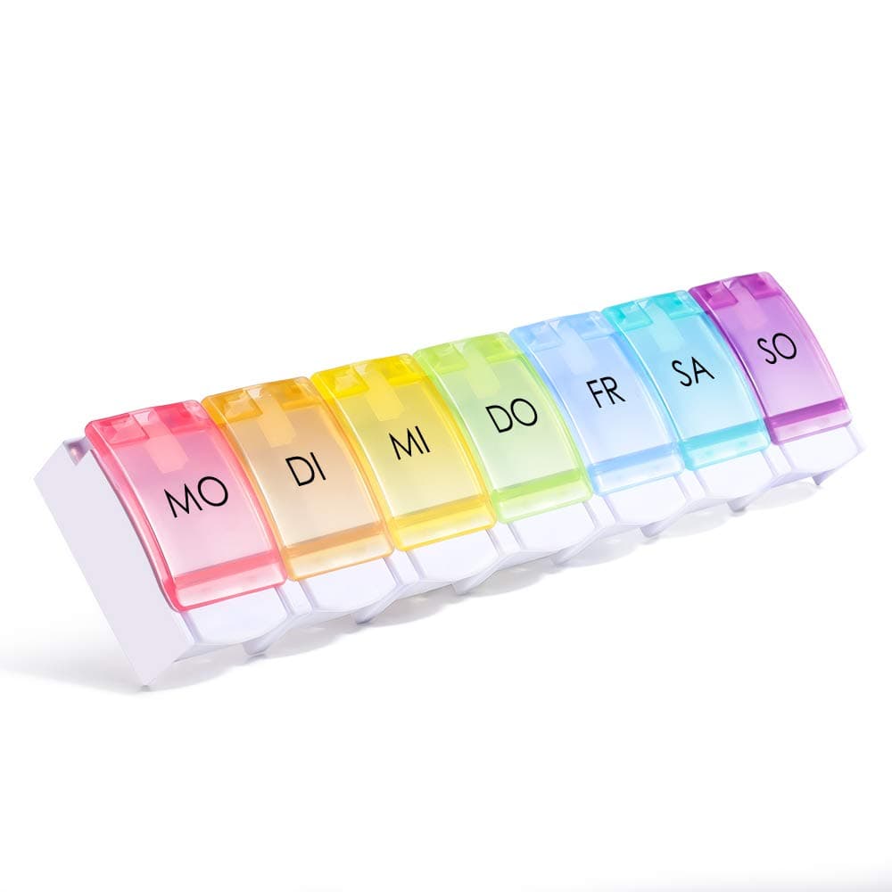 Opret Tablettenbox 7 Tage Deutsch, Pillendose Regenbogen, Tablettendose Pillenbox Medikamentenbox Wochen Tabletten Organizer, Kleine Eicht Zu Öffnen für Unterwegs Mehrfarbig
