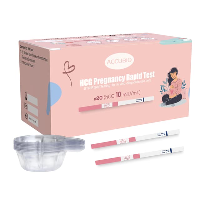 ACCUBIO Schwangerschaftsteststreifen mit Urinbechern, 20 Stück einzeln verpackter hCG-Früherkennungstest für zu Hause, prueba de embarazo Frühschwangerschafts-Schnelltests 10mIU/mL