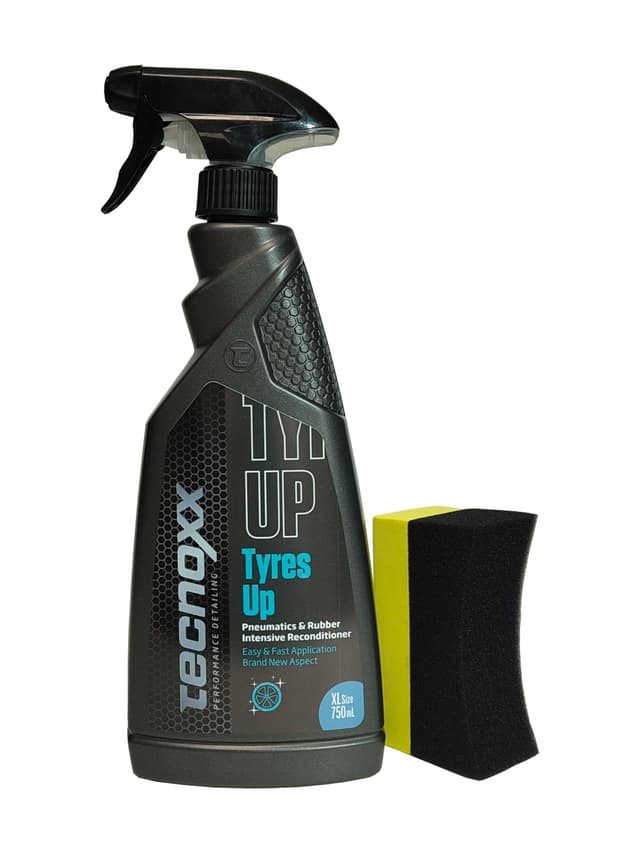 Tecnoxx Performance Detailing Tyres Up - Glanzmittel und Feuchtigkeitsspender für Autoreifen und Gummi - UV-Schutz, intensiver Glanz und sofortiges Ergebnis - 750 ml mit Sprühflasche 750mL