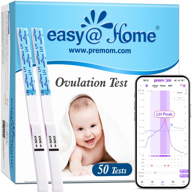 Easy@Home Kinderwunsch 50 x Ovulationstest Fruchtbarkeitstests für Eisprung – Unterstützt durch die kostenlose Premom Ovulation APP, 50 LH Tests 1 stück (50er Pack)