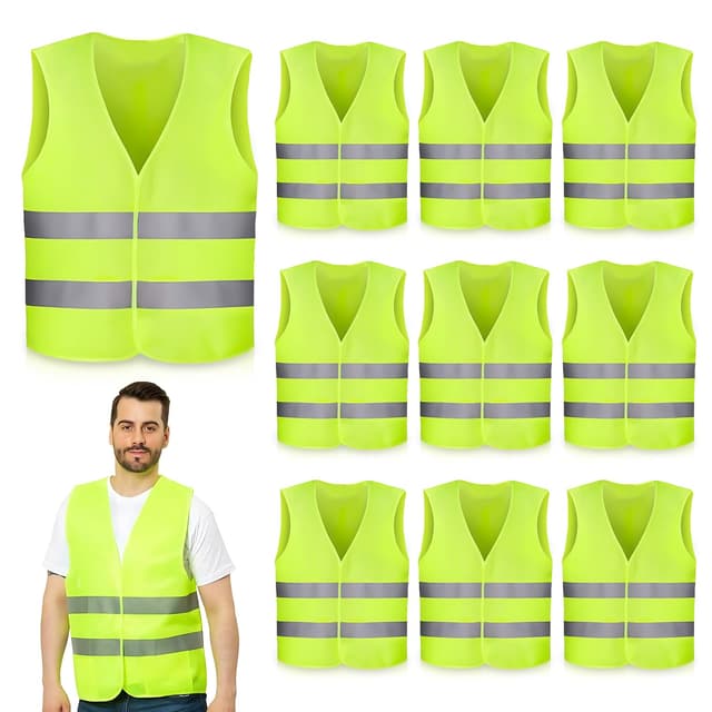 JOLIGAEA 10 Stück Warnwesten Auto, Sicherheitswesten Set, Auto Reflektorweste, Warnweste 360° Reflektierend Rundum für Autofahrern Fahrern Arbeitskräften