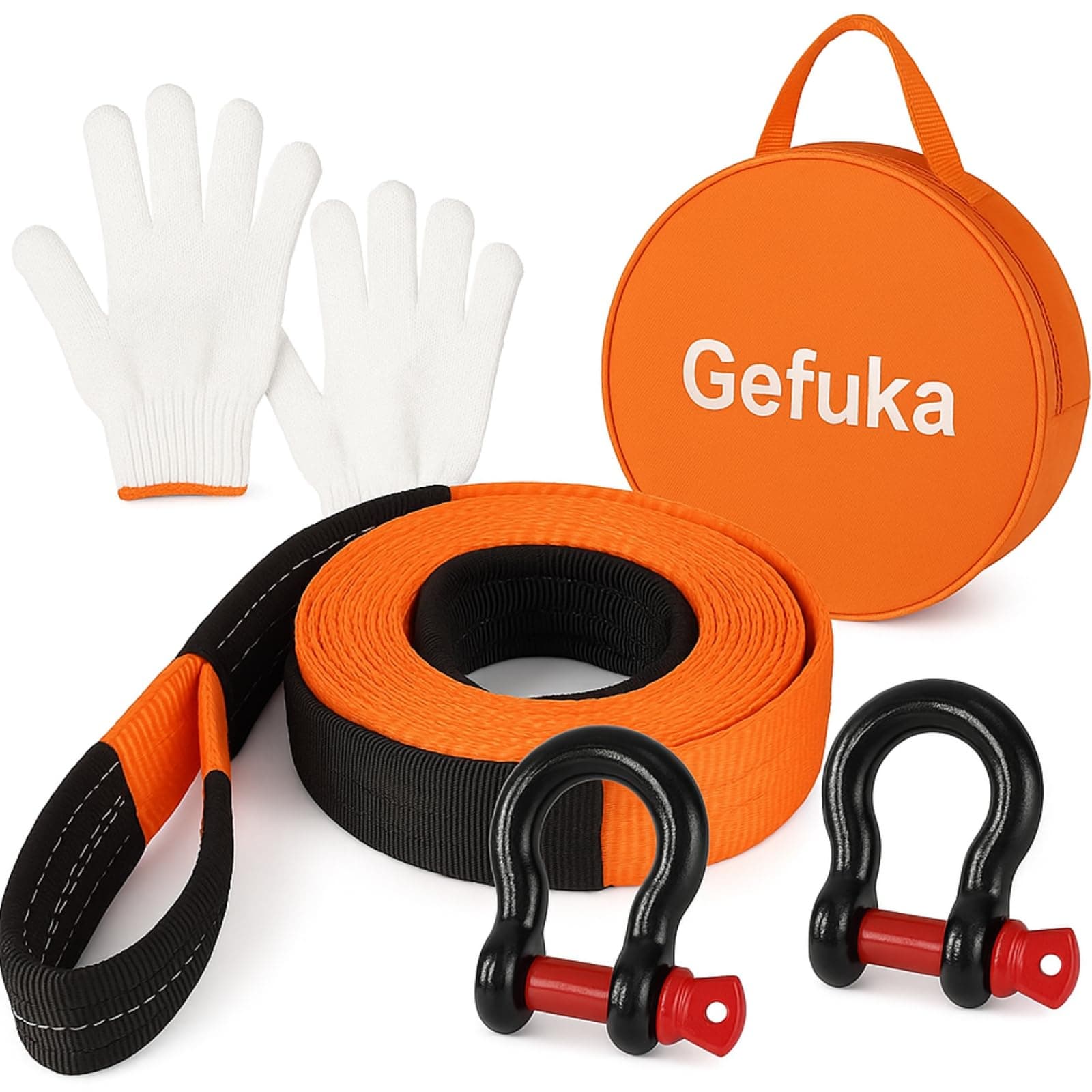 Gekufa Abschleppseil pkw 5M x 5cm, 10 Tonnen (22046 Lbs) Abschleppseil Auto Kit mit 2 Verstärkten Haken und Reflektierenden Streifen, Abschleppseile Für Off-Road Recovery (Orange) Orange 10T