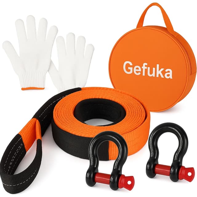 Gekufa Abschleppseil pkw 5M x 5cm, 10 Tonnen (22046 Lbs) Abschleppseil Auto Kit mit 2 Verstärkten Haken und Reflektierenden Streifen, Abschleppseile Für Off-Road Recovery (Orange) Orange 10T