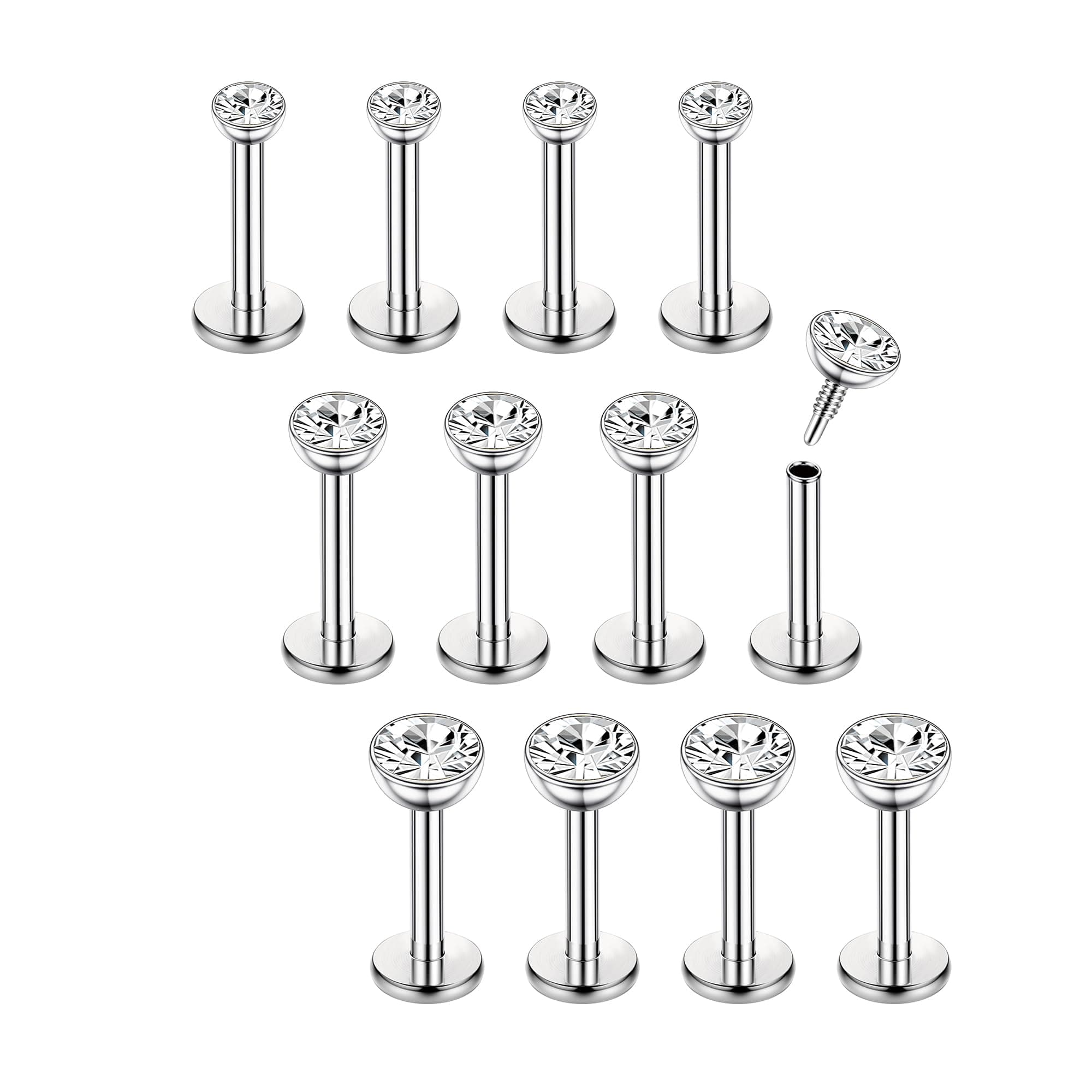 Chriscoco 16G 12Pcs Helix Piercings Chirurgenstahl Piercing Ohr Conch Piercing Nasenpiercing Tragus Piercing lippenpiercing labret Piercing Studs 6/8mm für Frauen Männer Silber-Runde CZ-6MM Länge