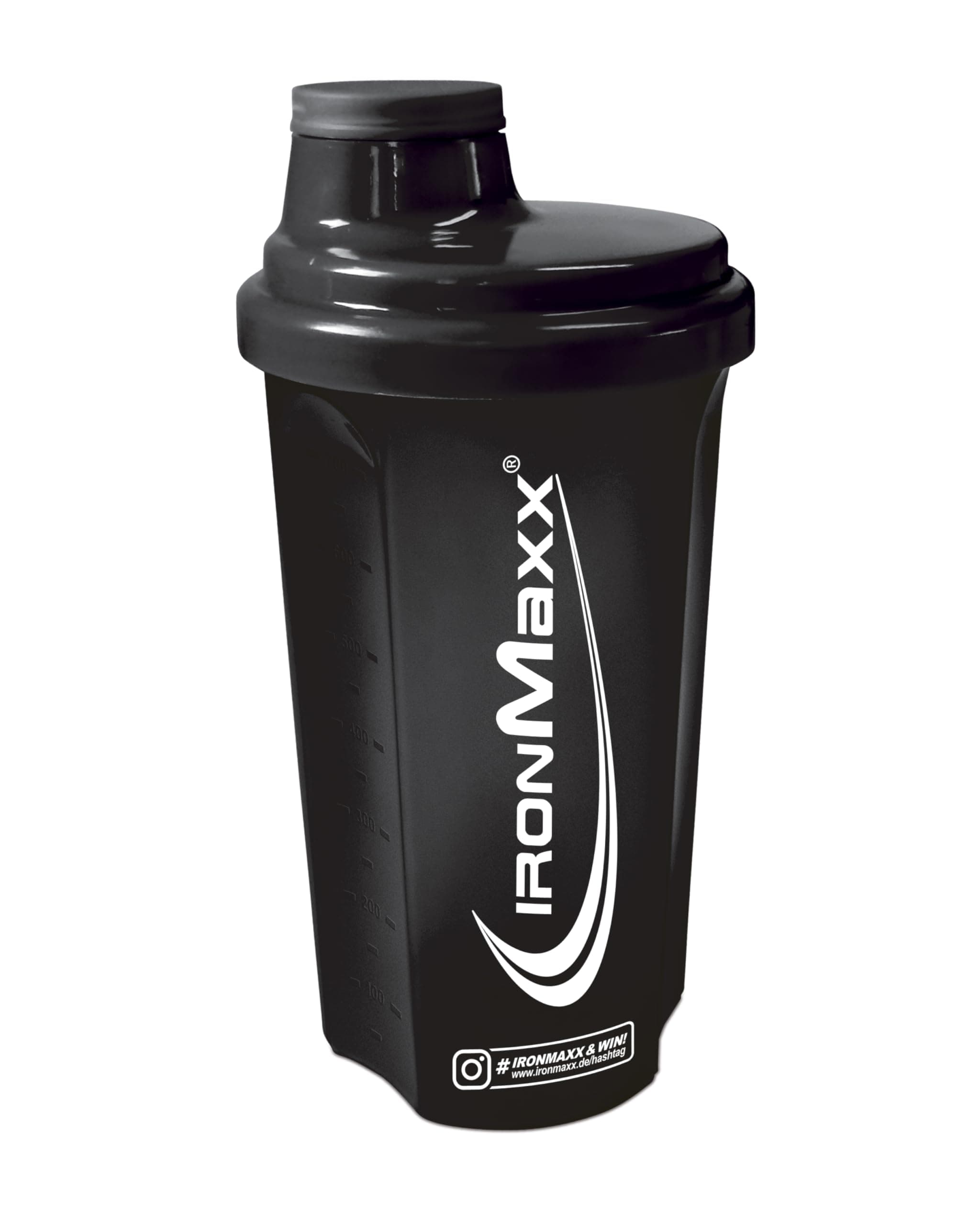 IronMaxx Eiweiß Shaker 700ml Schwarz - Protein Shaker spülmaschinenfest und auslaufsicher, Mit Drehverschluss, Sieb & Mess-Skala, Frei von BPA & DEHP