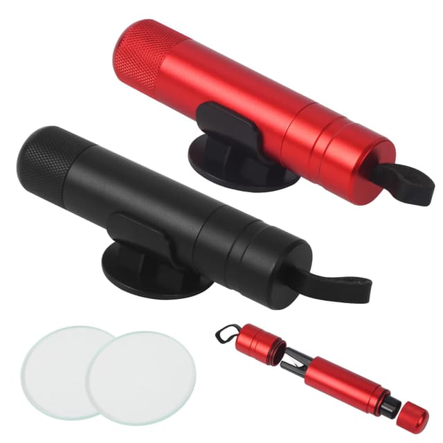 2 Stück Nothammer Auto mit Gurtschneider, Federkörner mit Gurtschneider, Gurtschneider und Glasbrecher, Nothammer mit Testglas zum Üben, Auto Gadgets, Schwarz + Rot