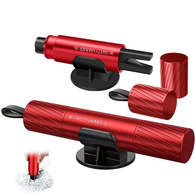 BOBOPACK Gurtschneider Notfallhammer, Autoscheiben Hammer und Sicherheitsgurt Schneider, Tragbarer, Kompakter Gurtschneider und Glasbrecher, für Rettung zu Land und zu Wasser (Rot)