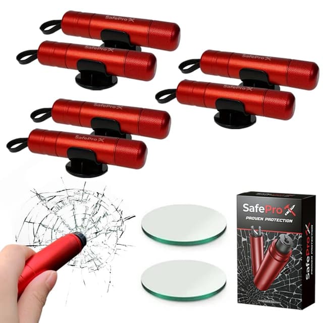 SafePro X Rettungswerkzeug (6er-Pack), lebensrettender Fensterbrecher und Gurtschneider, unverzichtbarer Auto-Sicherheitshammer zur Unfallvorsorge, kompaktes Notfall-Rettungswerkzeug