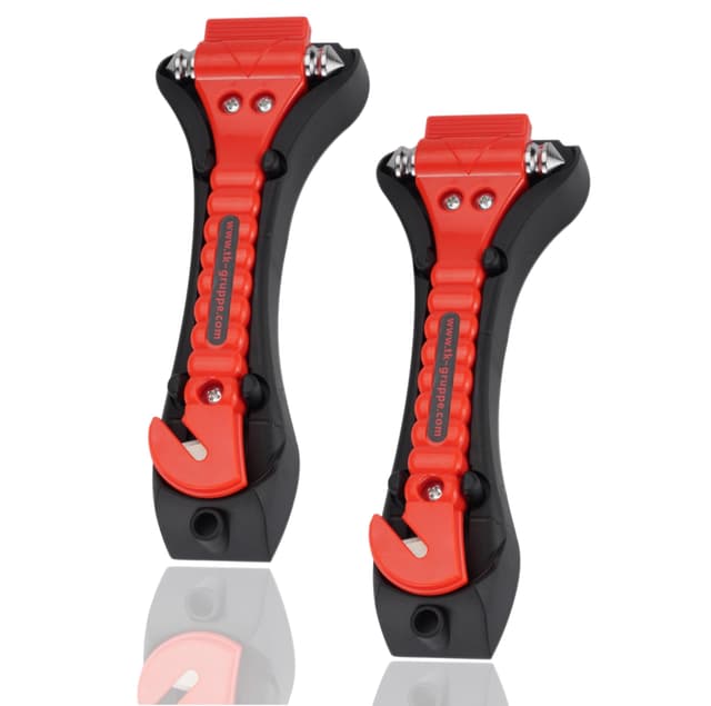 2er Notfallhammer Autozubehör Set Nothammer - mit Gurtschneider - Gurtmesser - Hammer Sicherheitshammer bei Unfall für Auto, Pkw, LKW