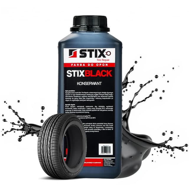 Stix Black Reifenfarbe 1L - Autoreifenlack für Reifenpflege, langanhaltende Schwarztöne, schützt Gummi, beugt Alterung vor, ideal für alle Fahrzeugreifen 1 L