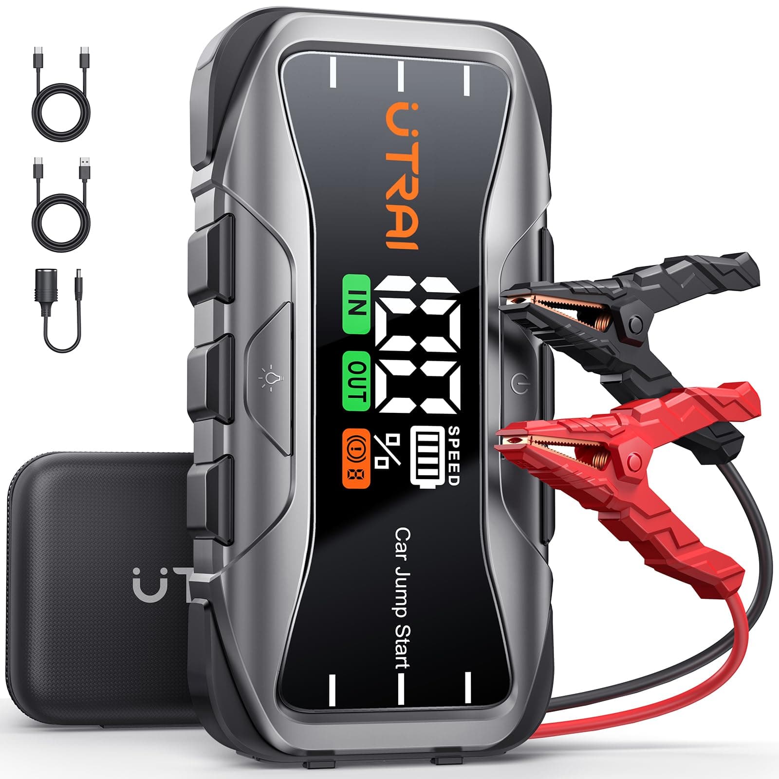 UTRAI 8000A Starthilfe Powerbank für Pkw, 27000mAh Auto Starthilfe Powerbank mit 65W Schnellladung, Jump Starter für All Benzin und 12.0L Dieselmotor, Starthilfe mit LED Taschenlampe, 160WDC-Ausgang