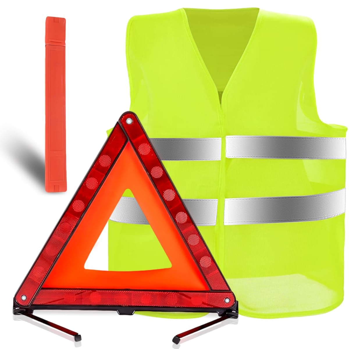 QIMMU Warndreieck KFZ Warnwesten Set, Warndreieck Auto, 360 Grad Reflektierend Warndreieck, Warnwesten Auto, Pannendreieck Faltbar mit Aufbewahrungskoffer