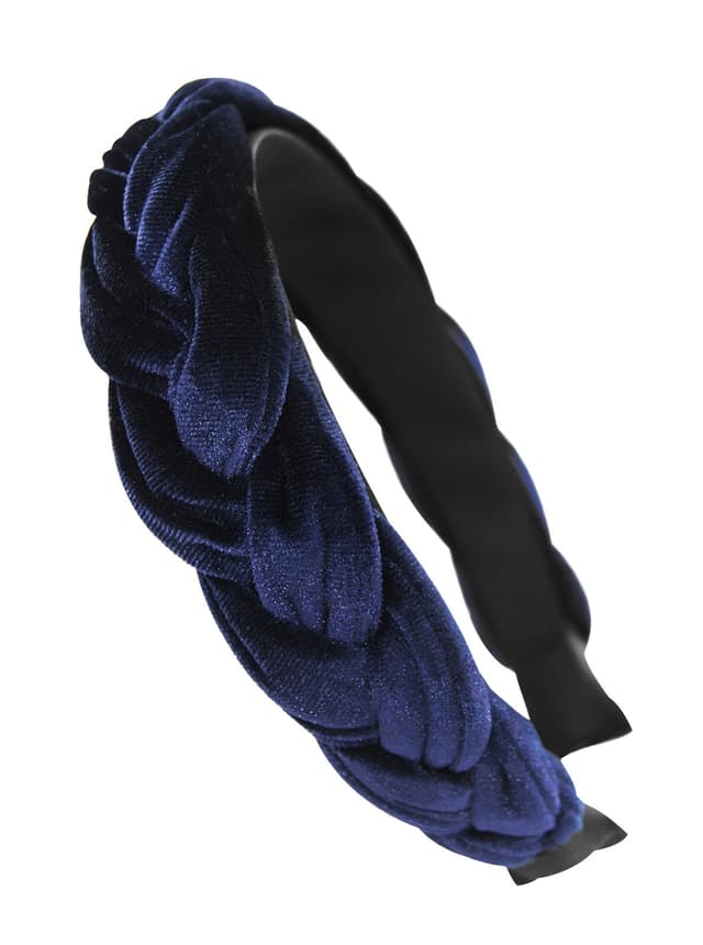 axy Trachten Haarreif geflochten fürs Dirndl Samt Flechtoptik Damen Stirnband Haarschmuck Haarreifen Hairband HRZ3 (Dunkelblau, Breit) Dunkelblau 1 stück (1er Pack)