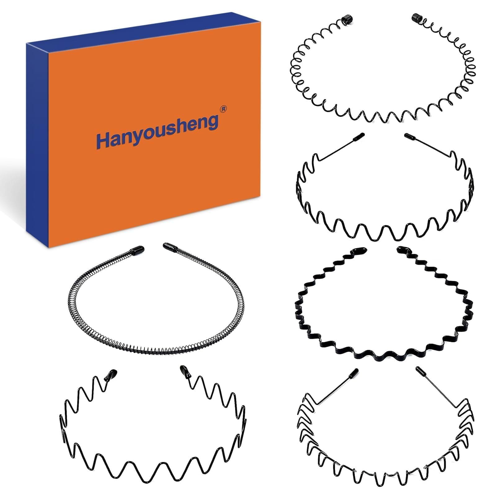 Hanyousheng 6 Stück Metall Haarband, Schwarz Welle Metall Stirnband, Haarreifen Unisex, Multi-Stil Haarbänder für Männer Frauen, für Outdoor Sports Yoga
