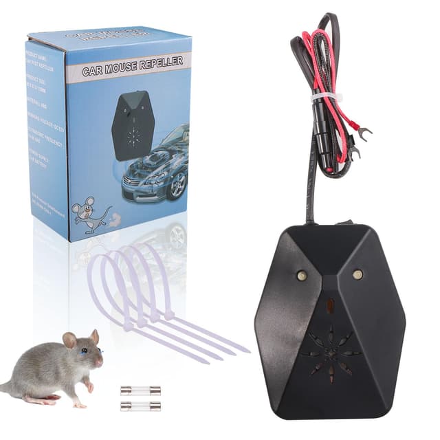 Swavitie Marderschreck Auto mit Multifrequenz-Ultraschall und Blitzlicht - Marderschreck Auto mit 12V Batterieanschluss Marderschrecker Auto für Motorraum Marderschutz mit 2 Ersatzsicherungen für Auto