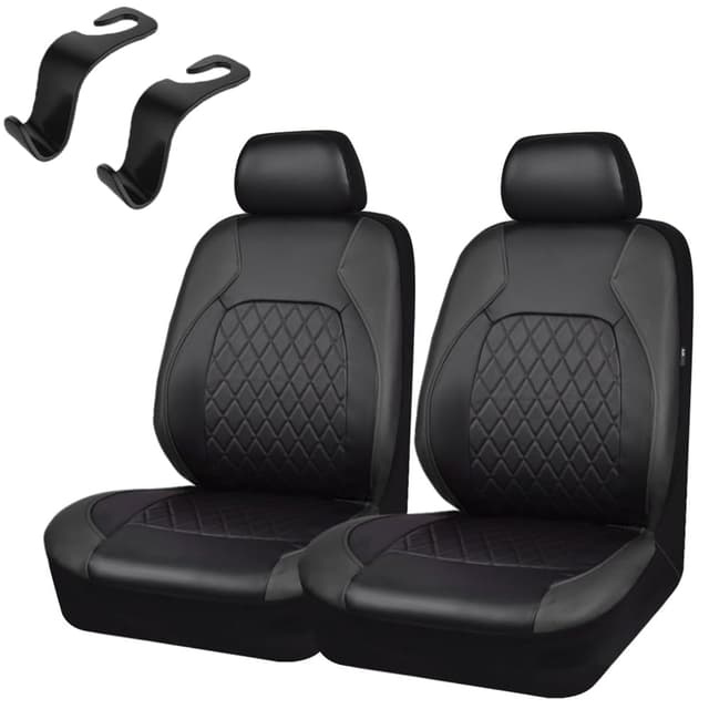 2 Stück Universal Schonbezüge PU Leder Sitzschoner,Auto-Sitzbezüge Vordersitze Kunst Leder,Sitzbezüge Seitenairbag universell,für Autositz Vorne für die meisten Autos LKWs Lieferwagen SUVs (schwarz) A-schwarz