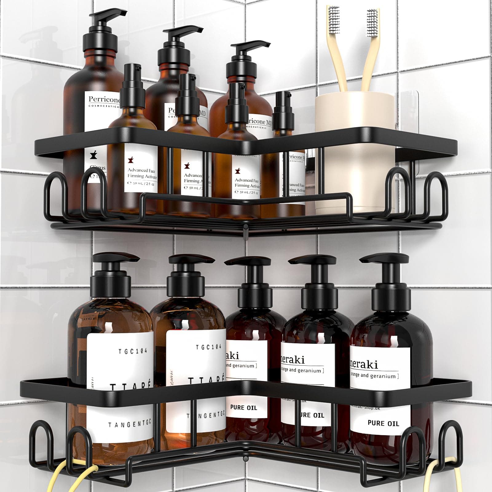 Diwoker Duschablage Ohne Bohren Ecke - Rostfreier Duschregal Badezimmer Organizer Shampoo Halterung für Dusche (Schwarz - 2 Stück)