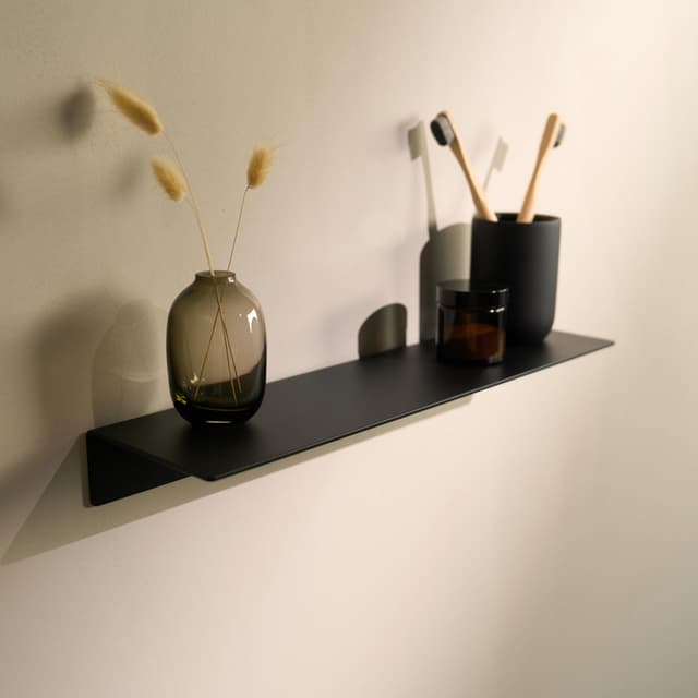 Designfabrik Hamburg Wandregal ohne Bohren | Duschregal selbstklebend | Ablage für Bad, Gästebad, Küche | Modernes Design| 42 cm | Schwarz Schwarz 42 cm