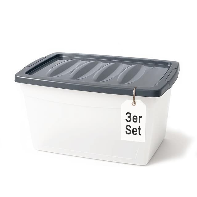BigDean 3x 60 L Aufbewahrungsbox mit Deckel groß Budget Line Plastikbox mit Deckel 60 Liter 3er Set