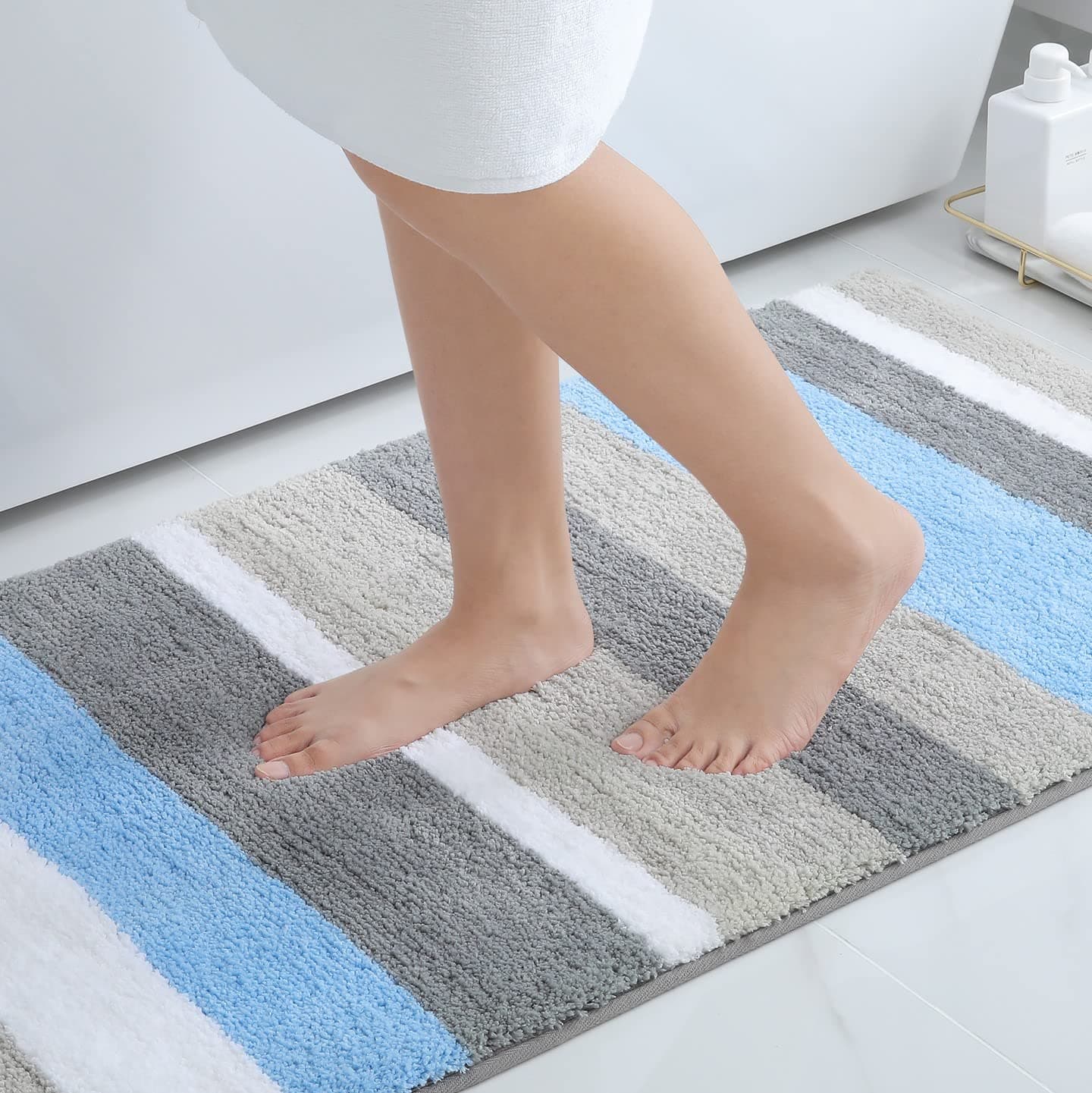 Homaxy rutschfest Badezimmerteppich Weich Hochflor Mikrofaser Badematte Saugfähige Badteppiche Waschbar Badvorleger – 60 x 120 cm, Blau/Grau 60 x 120 cm (Rechteckig) Blau/ Grau Angebot bei HelloDeals