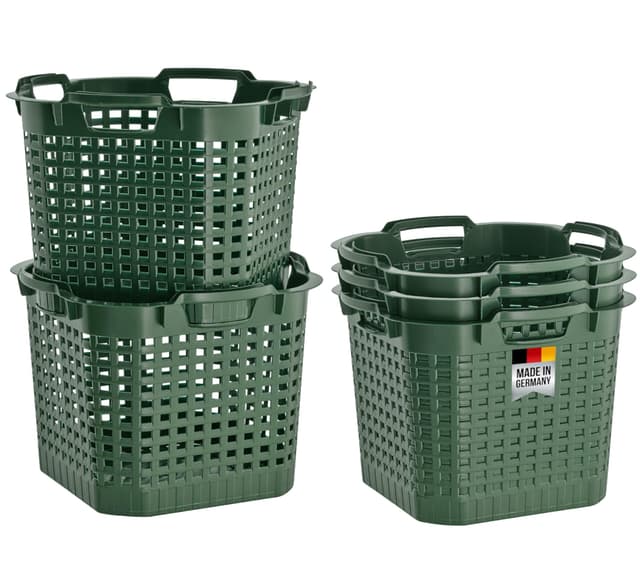 BURI 5x Erntekorb Gartenkorb lebensmittelecht - 25L Kartoffelkorb Obstkorb Laubkorb grün, drehstapelbar, extrem robust 5 Stück 25 Liter