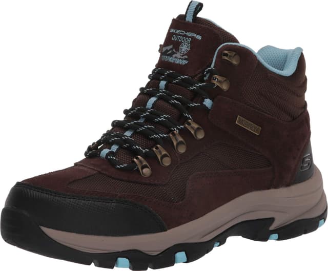 Skechers Damen Trego Base Camp Wanderstiefel 40 EU Chocolate Suede Textile Light Blue Trim
