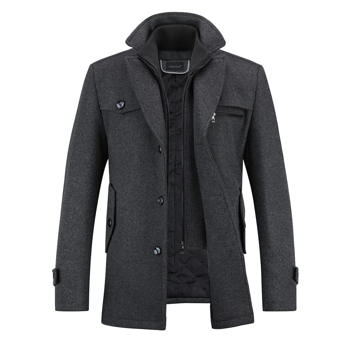 YOUTHUP Herren Wollmantel Dick Winter Kurzmantel Regular Fit Wintermantel Freizeit Herrenmantel Übergangsmantel Angebot bei HelloDeals