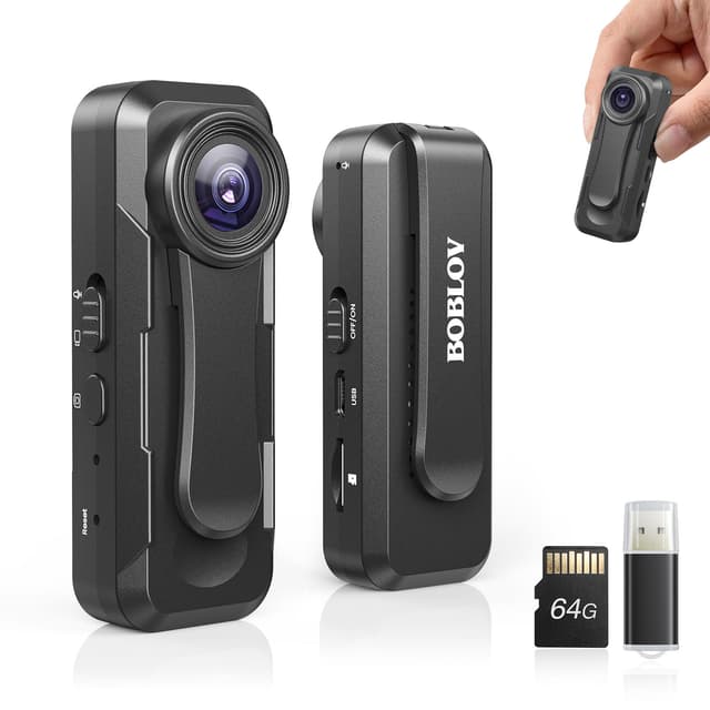 BOBLOV W1 1080P 64 GB Körperkamera, kleine Videokamera, tragbare Kamera mit Loop-Aufnahme, einfach zu bedienen für unterwegs und für Vorlesungen 64GB