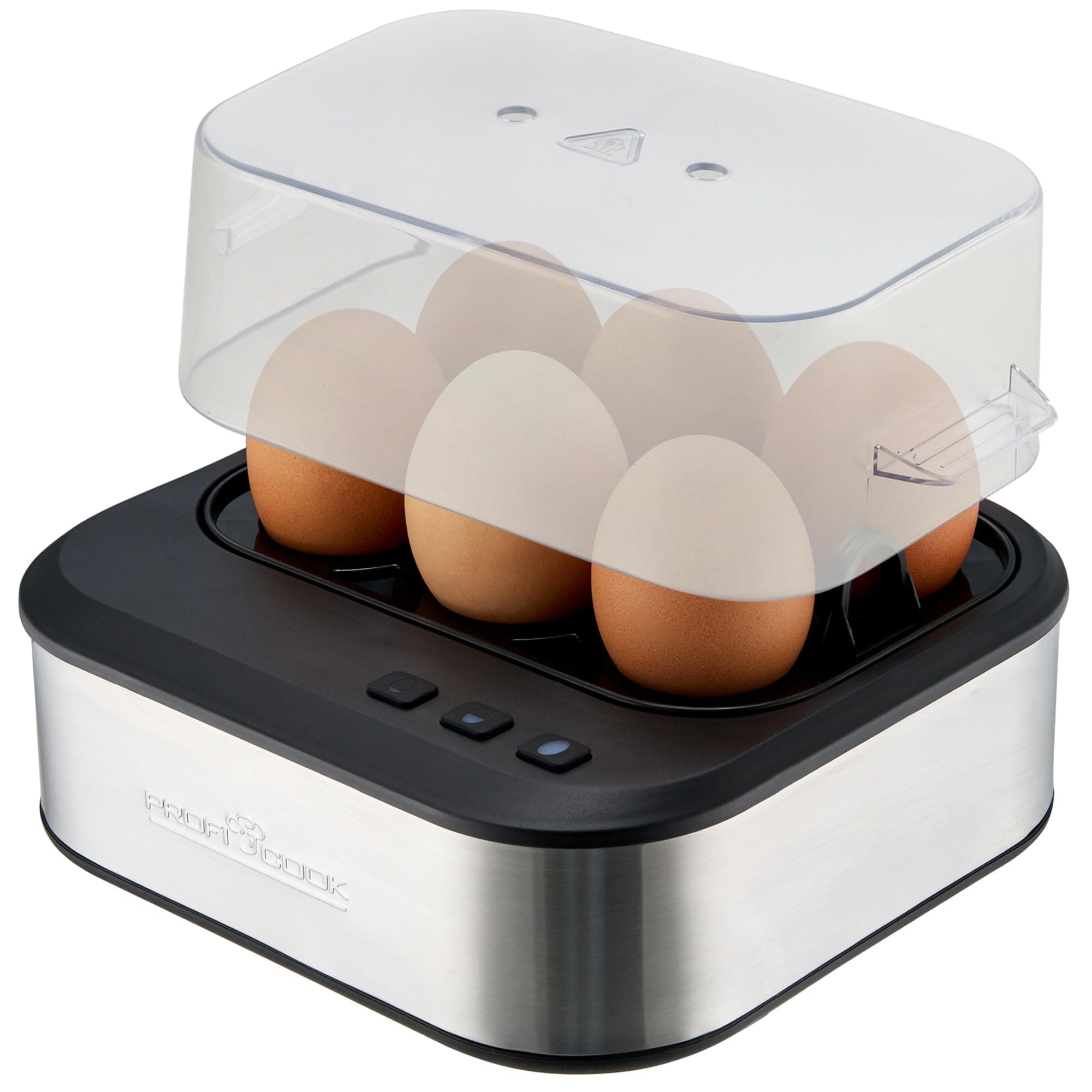 ProfiCook sprechender Eierkocher, kocht alle drei Stufen - weich/mittel/hart, 6 Eier, geeignet Ergebnis, Edelstahl Eierkocher mit Härtegradeinstellung, Egg Cooker, PC-EK 1276 6 Eier Inox
