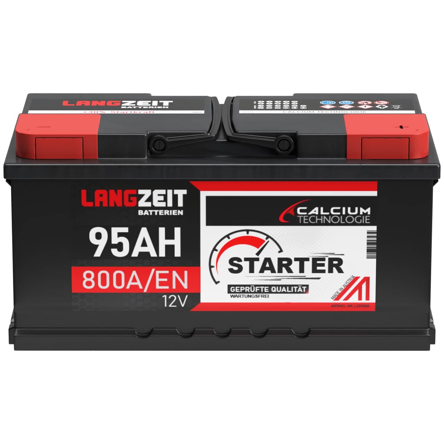 LANGZEIT Autobatterie 12V 95Ah 800A/EN Starterbatterie 30% mehr Startleistung ersetzt 100Ah 88Ah 90Ah 92Ah Batterie