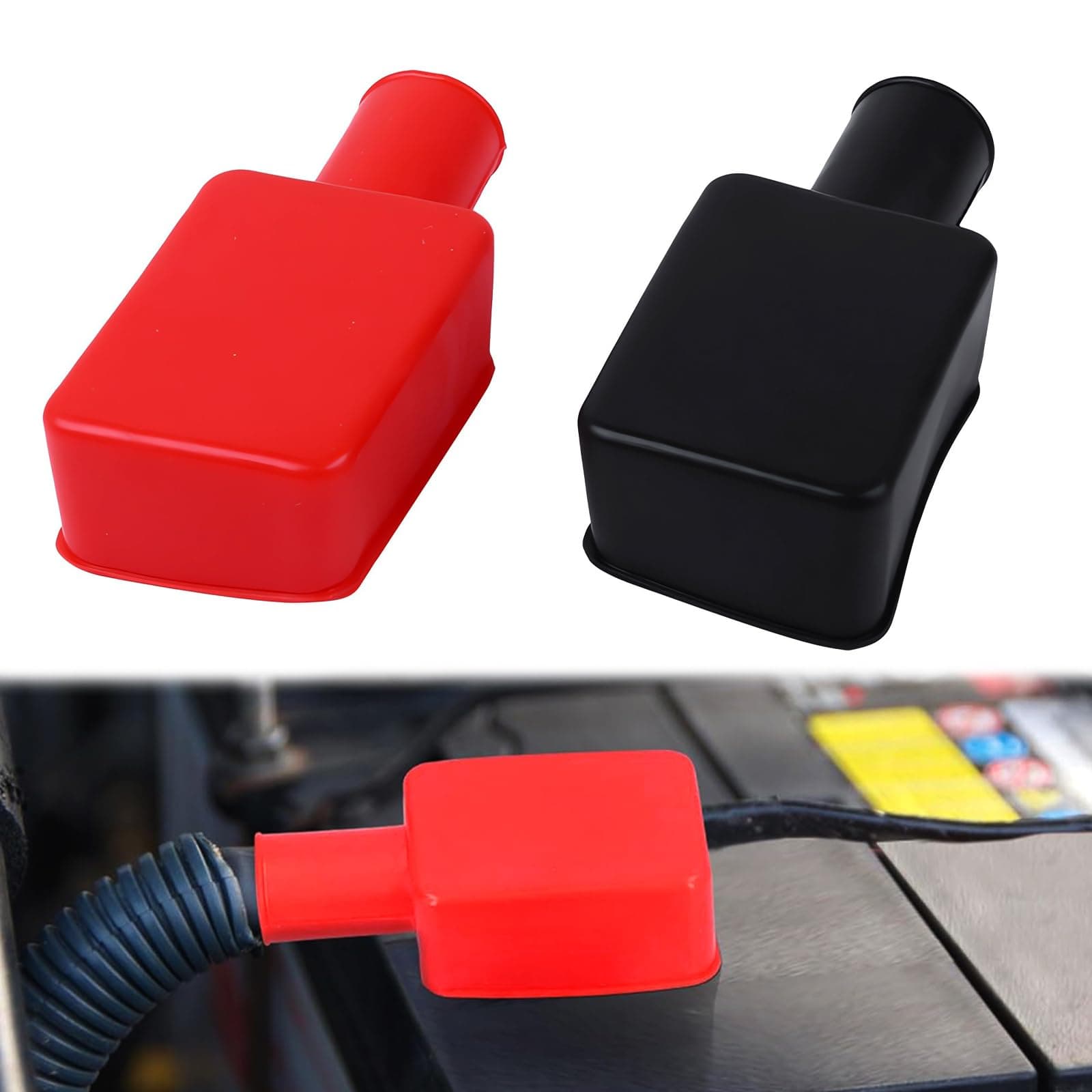 EUYKQNOI Batteriepolabdeckung,2 Stück Gummi Batterie Polabdeckung, Positiv Negativ Batteriepol Abdeckungen, Isolierung Autobatterie Polabdeckung, für Autos, E-Bikes, Lkws