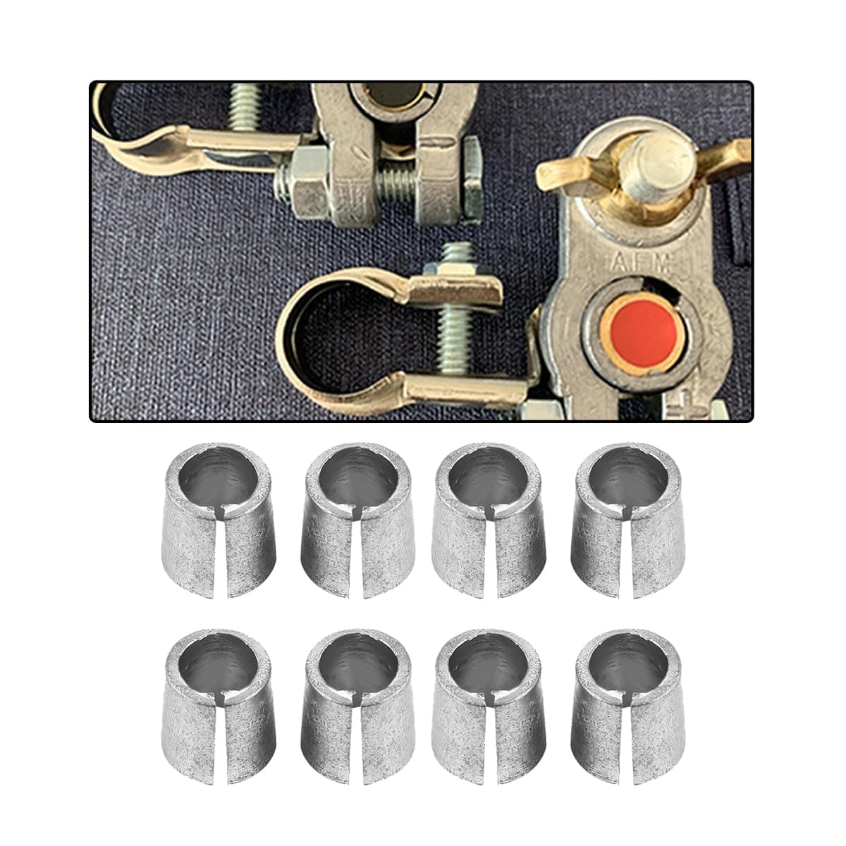 JNNJ 8 Stück Autobatterie-Adapterhülsen, Autobatterie-Anschlusskonverter-Pfostenadapter Anodenkathodenhülsen, Batterieanschlusshülsen Für Positive Oder Negative Pole Silber