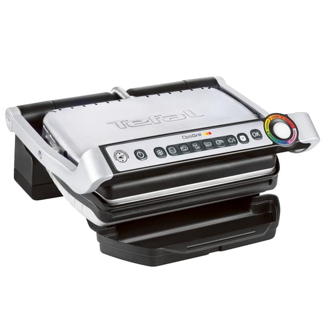 Tefal OptiGrill Kontaktgrill, 6 automatische Programme, Garstufenanzeige, passt Temperatur und Grillzyklus ans Grillgut an, antihaftbeschichtete abnehmbare Platten, Elektrogrill, Edelstahl, GC705D16