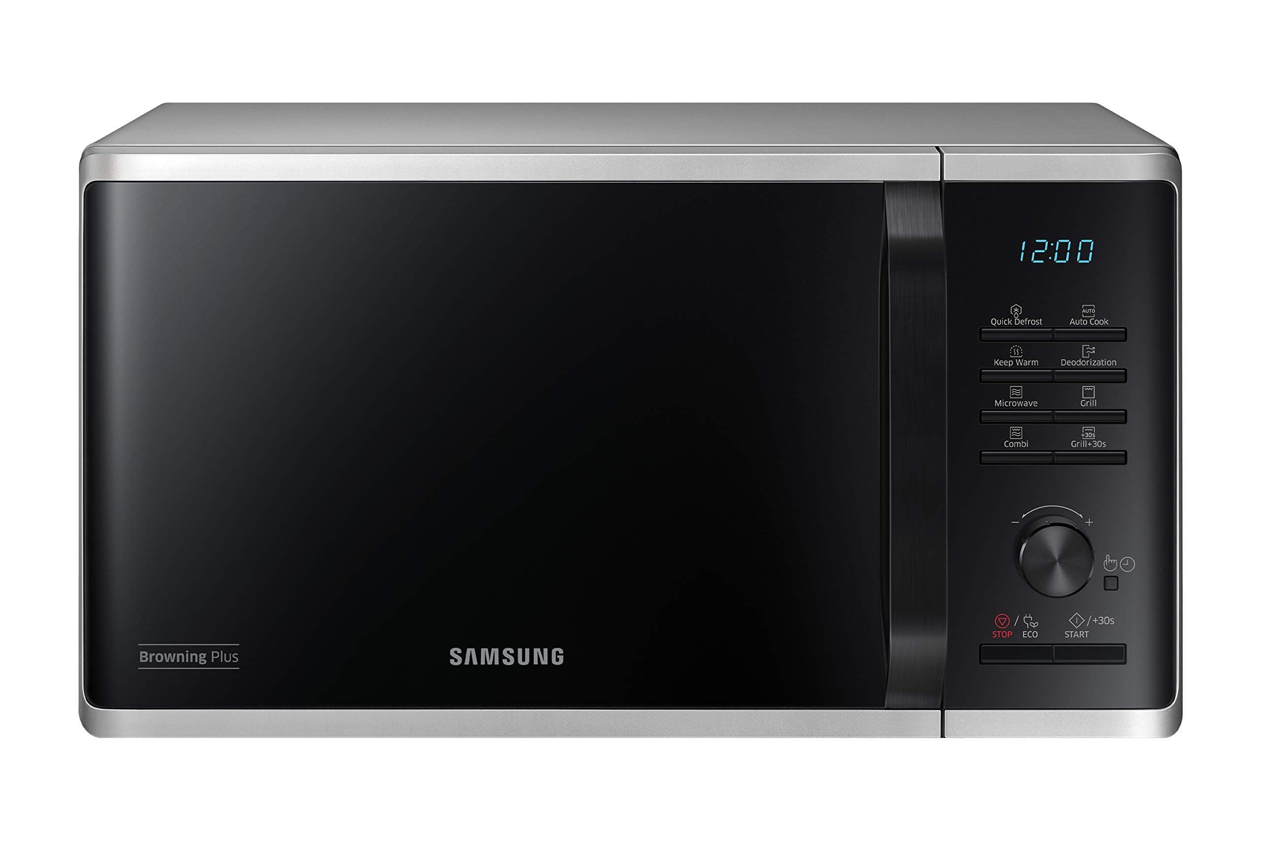 Samsung MG2AK3515AS/EG Mikrowelle mit Grill, 800 W, 23 ℓ Garraum, 48,9 cm Breite, Quick Defrost, 27 Automatikprogramme, Silber 23 L