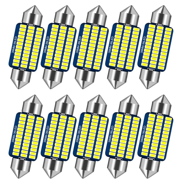 NEOVSUNY LED Innenbeleuchtung Auto, 10 Stück 39MM Auto Innen Beleuchtung, 12V Auto-LED-Glühbirne Innenraum, Canbus Fehlerfrei Innenraumbeleuchtung Birne, Auto LED-Lampe Ambientebeleuchtung, Weiß 39MM-10PC