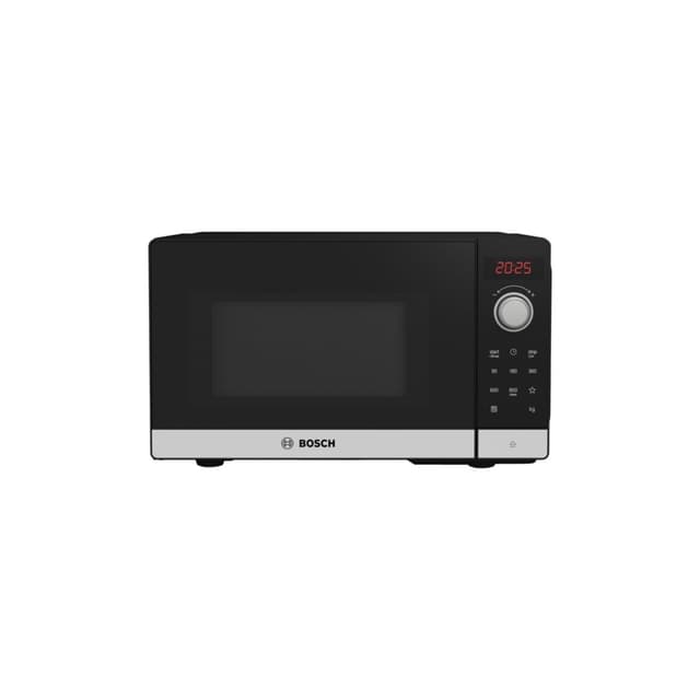 Bosch FFL023MS2 Serie 2 freistehende Mikrowelle, 26 x 44 cm, 800 W, Drehteller 27 cm, Türanschlag Links, AutoPilot 7 mit 7 Automatikprogramme, Reinigungsunterstützung, LED-Touchdisplay, Edelstahl Edelstahl (Neu) mit Automatikprogramme Single