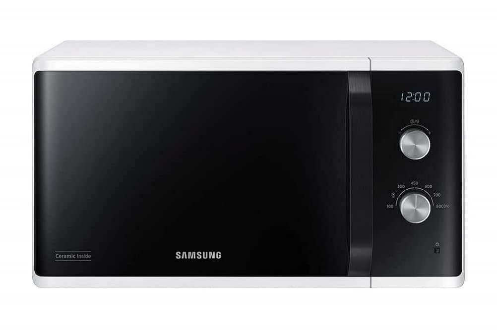 Samsung MW3500 Mikrowelle MS23K3614AW/EG / 800 W / 23 L Garraum / 48, 9 cm Breite / Kratzfester Keramik-Emaille-Innenraum / 6 Leistungsstufen / Weiß Single