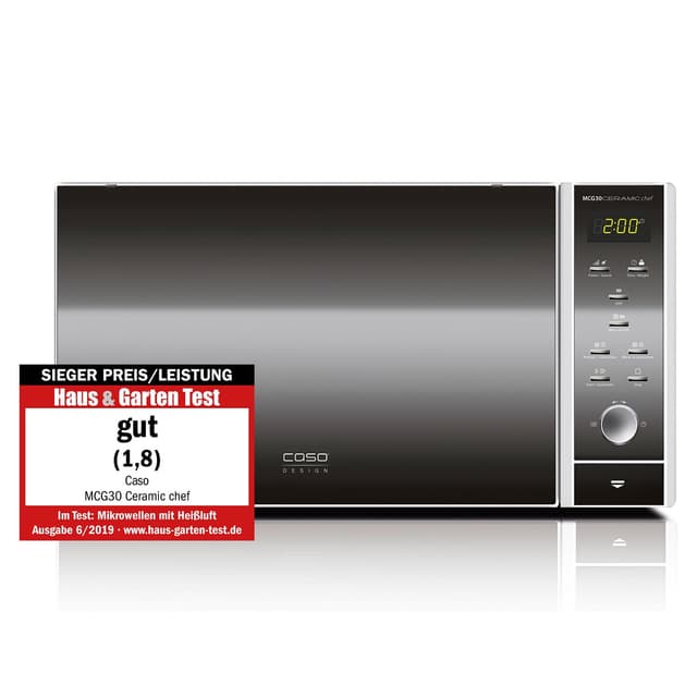 CASO MCG30 Ceramic chef Testsieger Haus & Garten Test, 3in1 Mikrowelle mit Grill + Heißluft 2100W 30L, Borosilikatglasboden, Backofen-Funktion bis 200°C 30 Liter Keramikboden Single